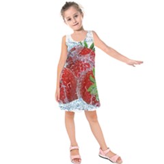 Red Strawberries Water Squirt Strawberry Fresh Splash Drops Kids  Sleeveless Dress by B30l