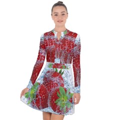 Red Strawberries Water Squirt Strawberry Fresh Splash Drops Long Sleeve Panel Dress by B30l