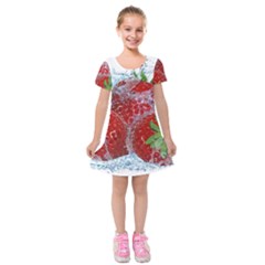 Red Strawberries Water Squirt Strawberry Fresh Splash Drops Kids  Short Sleeve Velvet Dress by B30l