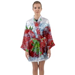 Red Strawberries Water Squirt Strawberry Fresh Splash Drops Long Sleeve Satin Kimono by B30l