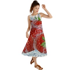 Red Strawberries Water Squirt Strawberry Fresh Splash Drops Summer Maxi Dress by B30l