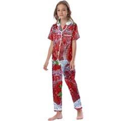 Red Strawberries Water Squirt Strawberry Fresh Splash Drops Kids  Satin Short Sleeve Pajamas Set by B30l