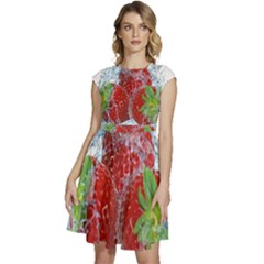 Red Strawberries Water Squirt Strawberry Fresh Splash Drops Cap Sleeve High Waist Dress by B30l