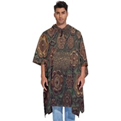 Brown And Green Floral Print Textile Ornament Pattern Texture Men s Hooded Rain Ponchos by danenraven