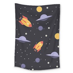 Cosmos Rockets Spaceships Ufos Large Tapestry by Cowasu