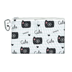 Cute Cameras Doodles Hand Drawn Canvas Cosmetic Bag (large) by Cowasu