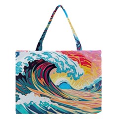 Ai Generated Waves Ocean Sea Tsunami Nautical Blue Sea (2) Medium Tote Bag by Cowasu