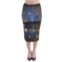 New York Night Central Park Skyscrapers Skyline Velvet Midi Pencil Skirt by Cowasu