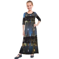 New York Night Central Park Skyscrapers Skyline Kids  Quarter Sleeve Maxi Dress by Cowasu