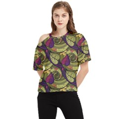 Pattern Vector Texture Style Garden Drawn Hand Floral One Shoulder Cut Out Tee by Cowasu