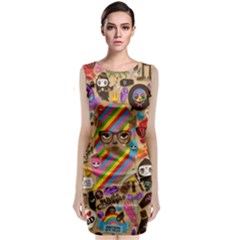 Multicolored Doodle Art Wallpaper Classic Sleeveless Midi Dress by Cowasu