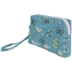 Butterfly Flower Blue Background Wristlet Pouch Bag (small) by danenraven