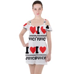 I Love Strawberry Juice Ruffle Cut Out Chiffon Playsuit by ilovewhateva