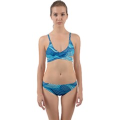 Ocean Waves Sea Abstract Pattern Water Blue Wrap Around Bikini Set by danenraven