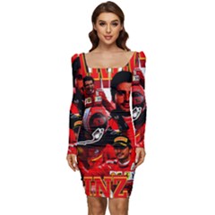 Carlos Sainz Women Long Sleeve Ruched Stretch Jersey Dress by Boster123