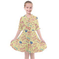 Love Mom Happy Mothers Day I Love Mom Graphic Pattern Kids  All Frills Chiffon Dress by Ravend