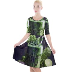 Drink Spinach Smooth Apple Ginger Quarter Sleeve A-line Dress by Ndabl3x