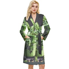 Drink Spinach Smooth Apple Ginger Long Sleeve Velvet Robe by Ndabl3x