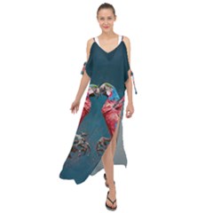 Birds Parrots Love Ornithology Species Fauna Maxi Chiffon Cover Up Dress by Ndabl3x