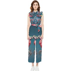 Birds Parrots Love Ornithology Species Fauna Women s Frill Top Chiffon Jumpsuit by Ndabl3x