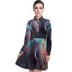 Elephant Tusks Trunk Wildlife Africa Long Sleeve Chiffon Shirt Dress by Ndabl3x