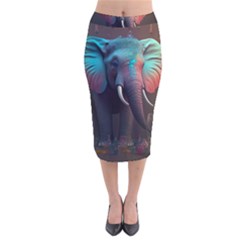 Elephant Tusks Trunk Wildlife Africa Velvet Midi Pencil Skirt by Ndabl3x