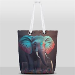 Elephant Tusks Trunk Wildlife Africa Full Print Rope Handle Tote (small) by Ndabl3x