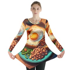 Breakfast Egg Beans Toast Plate Long Sleeve Tunic  by Ndabl3x