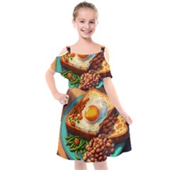 Breakfast Egg Beans Toast Plate Kids  Cut Out Shoulders Chiffon Dress by Ndabl3x