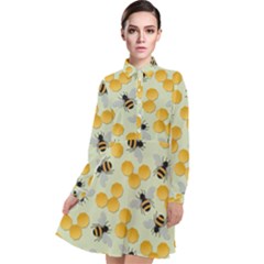 Honey Bee Bees Pattern Long Sleeve Chiffon Shirt Dress by Ndabl3x