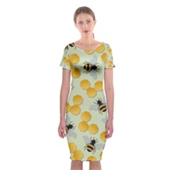 Honey Bee Bees Pattern Classic Short Sleeve Midi Dress by Ndabl3x