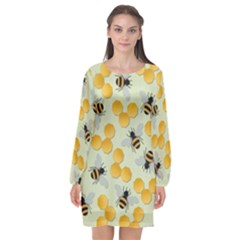 Honey Bee Bees Pattern Long Sleeve Chiffon Shift Dress  by Ndabl3x