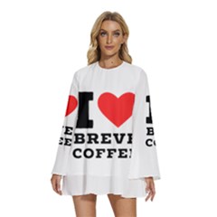 I Love Breve Coffee Round Neck Long Sleeve Bohemian Style Chiffon Mini Dress by ilovewhateva