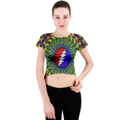 Grateful Dead Pattern Crew Neck Crop Top by Wav3s