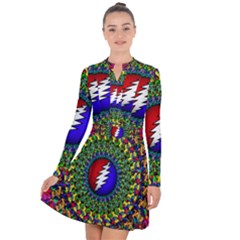 Grateful Dead Pattern Long Sleeve Panel Dress by Wav3s