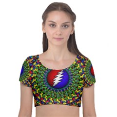 Grateful Dead Pattern Velvet Short Sleeve Crop Top  by Wav3s