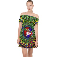 Grateful Dead Pattern Off Shoulder Chiffon Dress by Wav3s