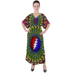 Grateful Dead Pattern V-neck Boho Style Maxi Dress by Wav3s