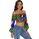 Grateful Dead Pattern Long Sleeve Crinkled Weave Crop Top View3