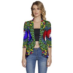 Grateful Dead Pattern Women s 3/4 Sleeve Ruffle Edge Open Front Jacket by Wav3s