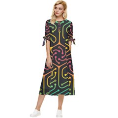 Circuit Hexagonal Geometric Pattern Background Pattern Bow Sleeve Chiffon Midi Dress by Wav3s