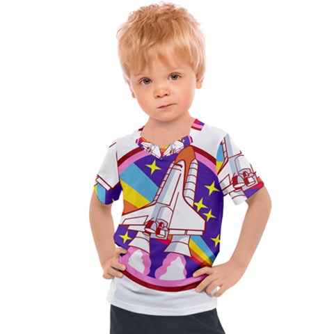 Badge-patch-pink-rainbow-rocket Kids  Sports Tee by Wav3s