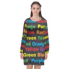 Red-yellow-blue-green-purple Long Sleeve Chiffon Shift Dress  by Wav3s