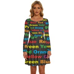 Red-yellow-blue-green-purple Long Sleeve Wide Neck Velvet Dress