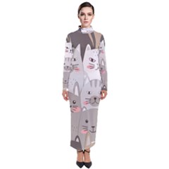 Cute Cats Seamless Pattern Turtleneck Maxi Dress by Wav3s