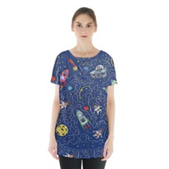 Cat-cosmos-cosmonaut-rocket Skirt Hem Sports Top by Wav3s