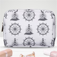 Marine-nautical-seamless-pattern-with-vintage-lighthouse-wheel Make Up Pouch (medium) by Wav3s