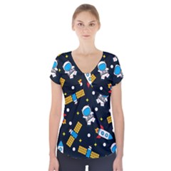 Seamless-adventure-space-vector-pattern-background Short Sleeve Front Detail Top by Wav3s