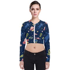 Seamless-pattern-with-funny-aliens-cat-galaxy Long Sleeve Zip Up Bomber Jacket by Wav3s