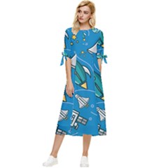 About-space-seamless-pattern Bow Sleeve Chiffon Midi Dress by Wav3s